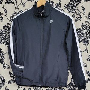 K Swiss Black White Striped Performance Zip Track Jacket Size Small